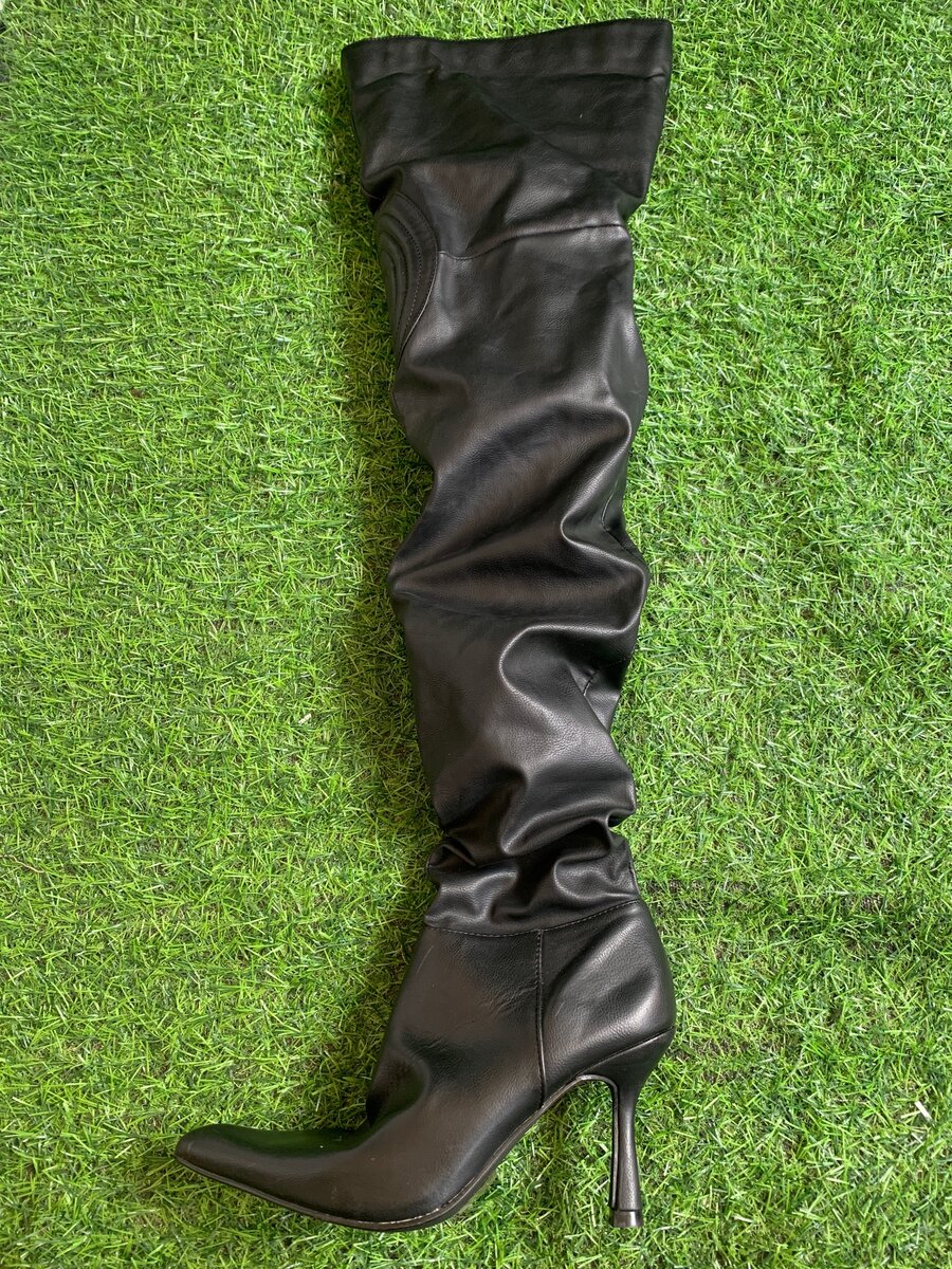 Rutched thigh high boots