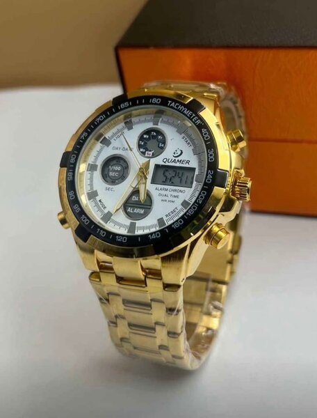 Montre-bracelet multifonction homme dorée
