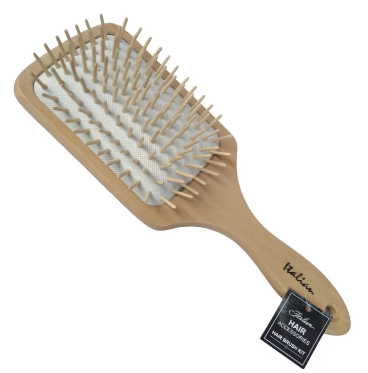 Italian Wooden Hair Brush With Wooden Bristle Without Tips Large Wide Hairbrush Air Cusion Brush - WB0747R (25 x 8.5cm)