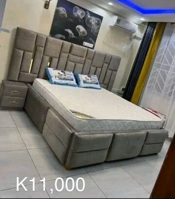 Bed with soft headboard gray