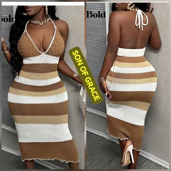 Robe Bandage Rayée Élégante