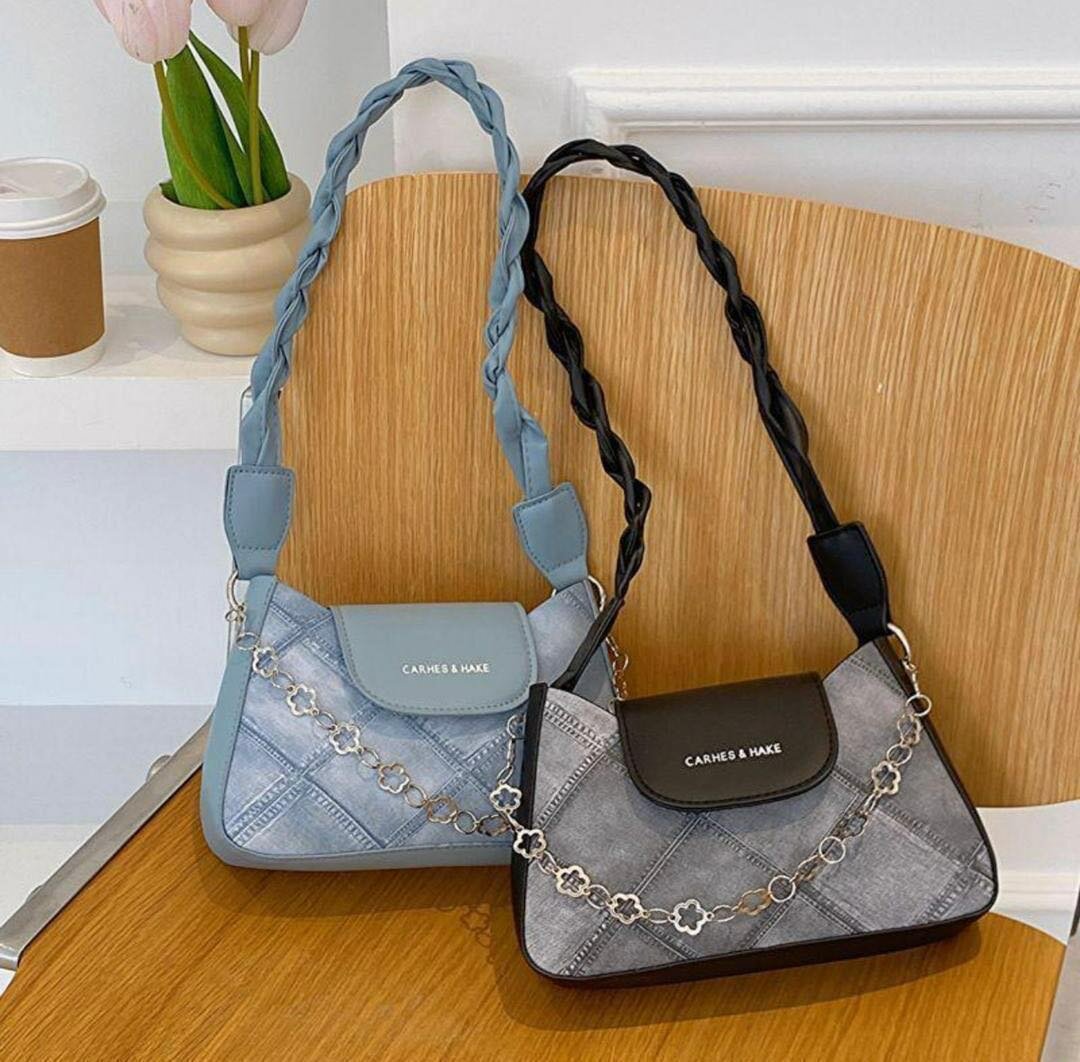 Niche Denim Argyle Pattern Shoulder Bag