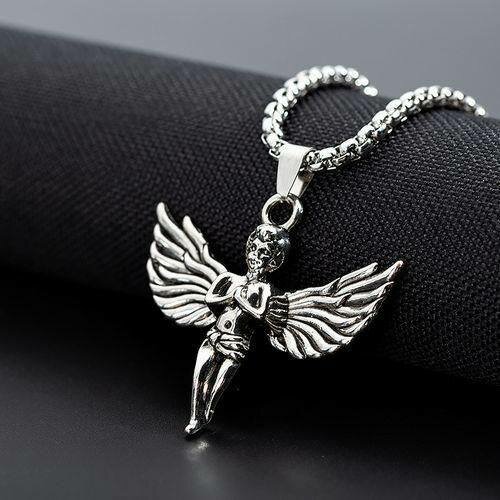 Collier pendentif ange argenté