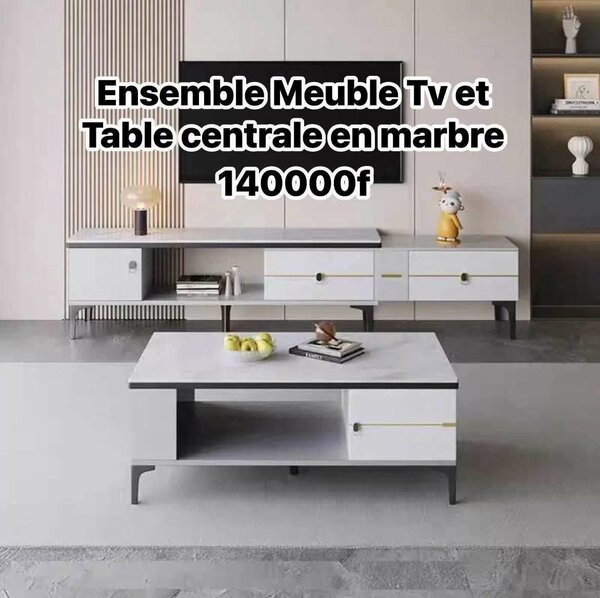 Ensemble TV et Table en Marbre