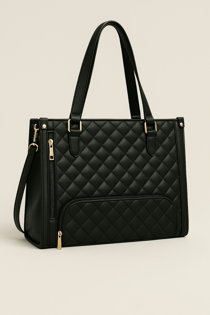 Sac cabas noir en cuir matelassé