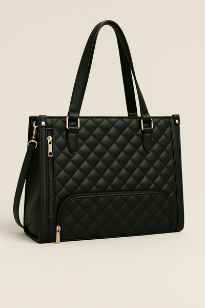 Sac cabas noir en cuir matelassé
