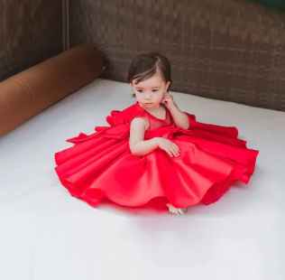 Baby Girl Dress Red Birthday Dress ( Fabric Silk)