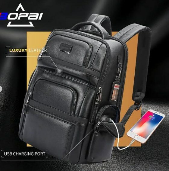 Black backpack with phone charger