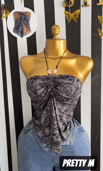 Top bustier noir à motifs