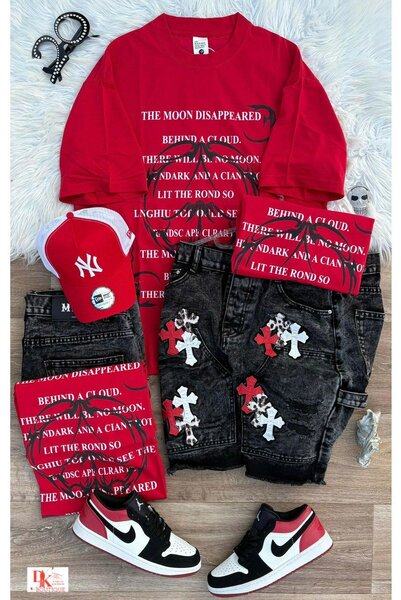 Ensemble décontracté rouge et noir