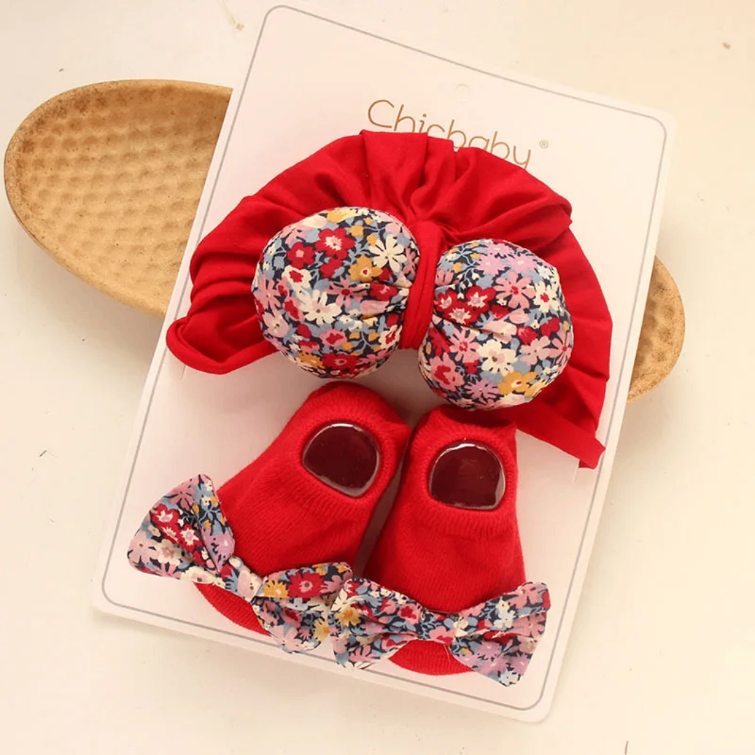 Ensemble bébé floral rouge