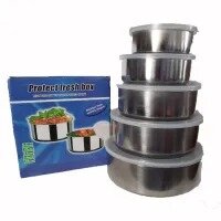 Bowl 5 piece round Steel Mixing or Food Bowl Set with Lid