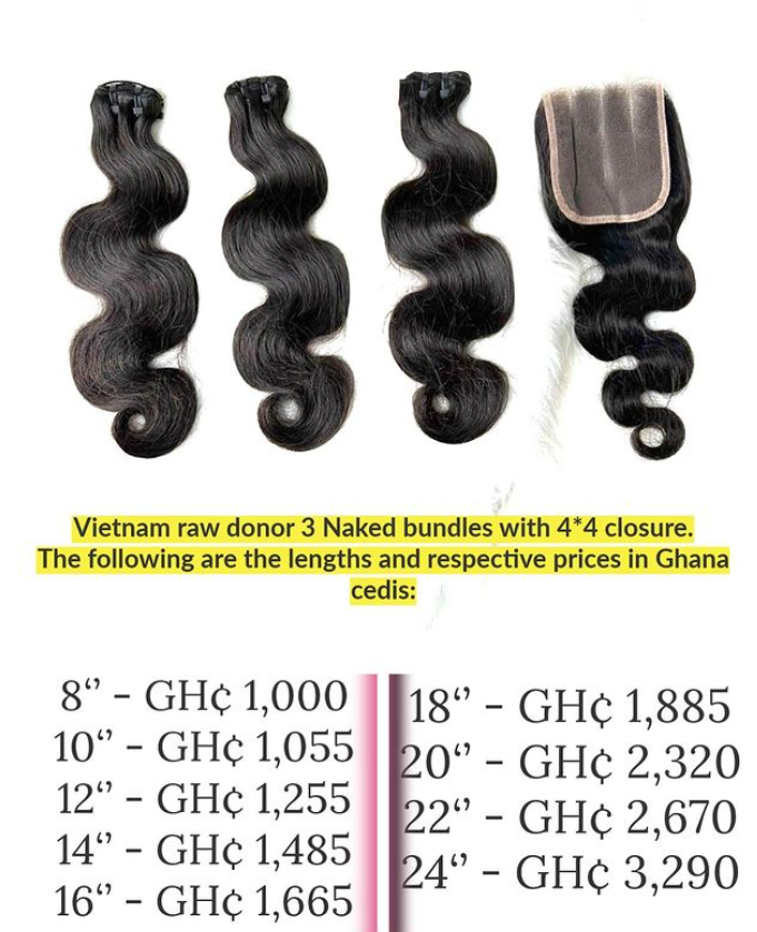 Vietnam raw donor 3 Naked bundles with 4*4 closure