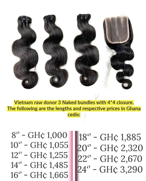 Vietnam raw donor 3 Naked bundles with 4*4 closure