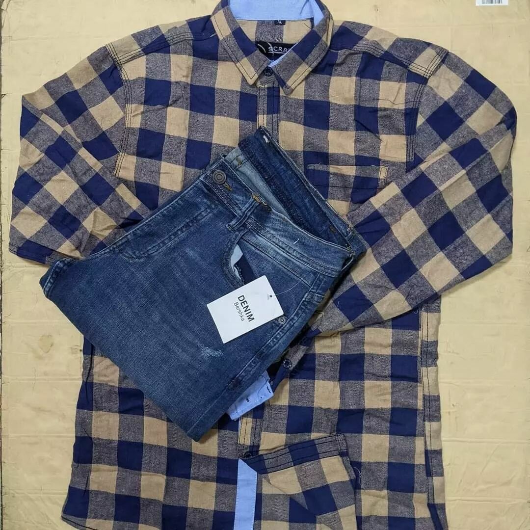 Men's set: plaid shirt and jeans