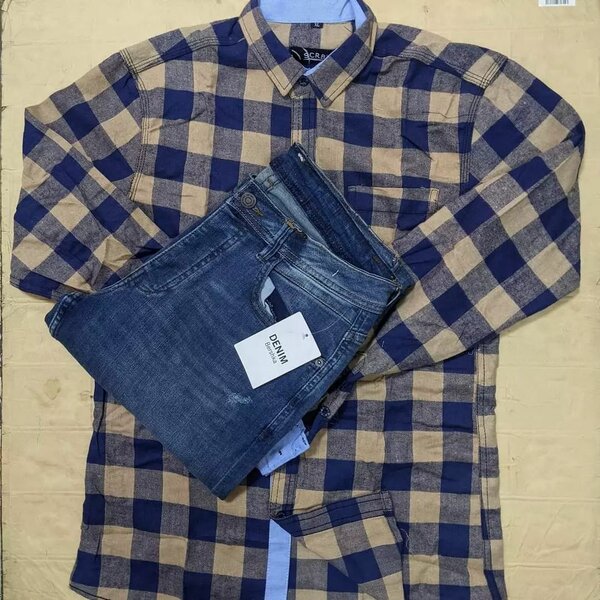 Men's set: plaid shirt and jeans