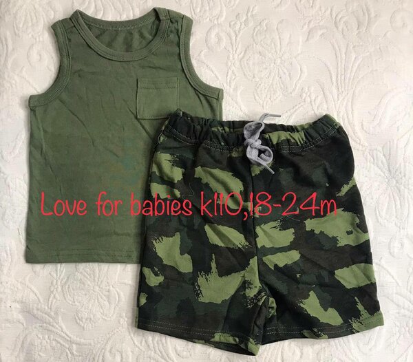 Set green T-shirt + shorts with print, 18-24m