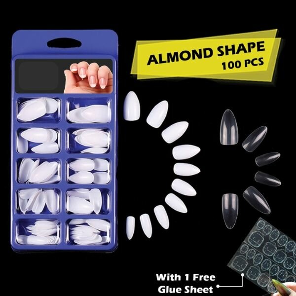 100Pcs Artificial Nails - Square, Almond, Oval & Coffin Shap