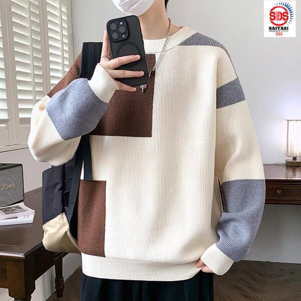 Pull tricoté rayé unisexe