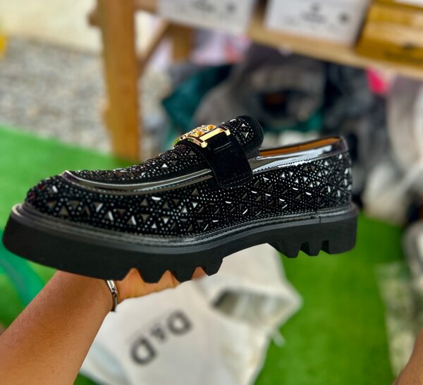 Men's Black Loafers with Metal Buckle