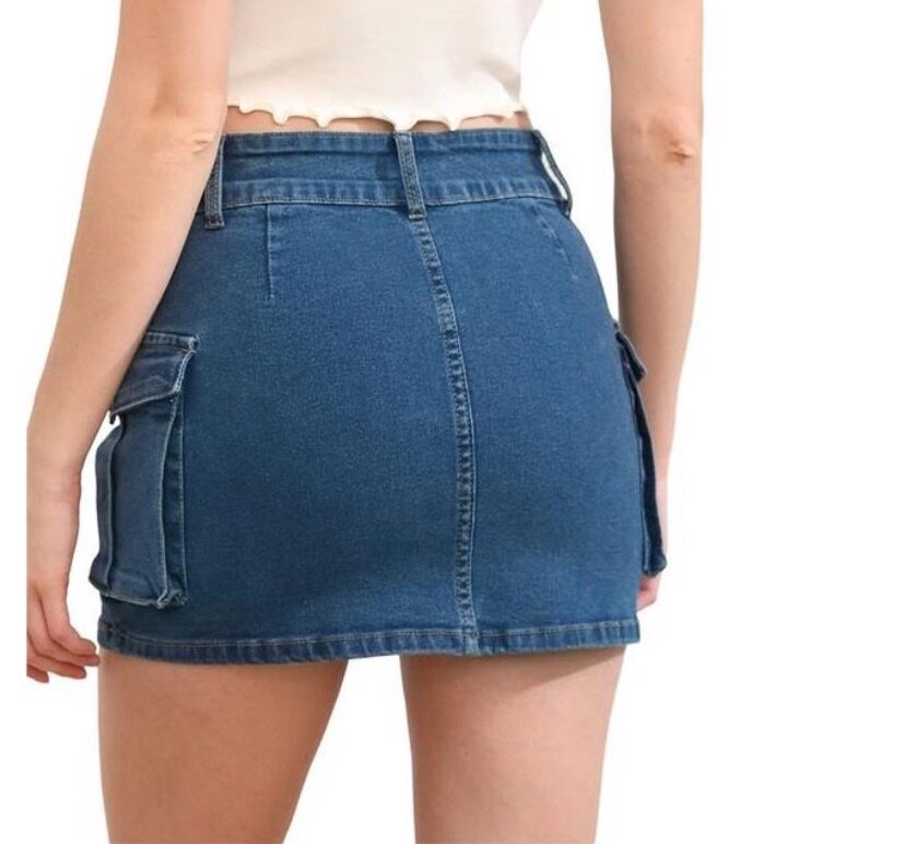 Women Denim Mini Skirt Vintage Cargo Wrapped Bottoms Low Wai