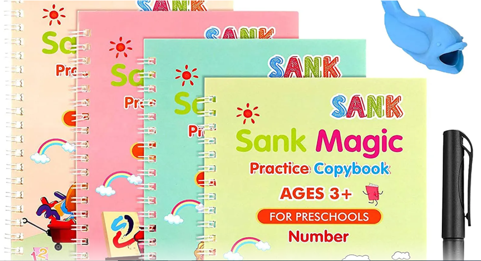 Magic Practice Copybook (4 Books + Ink Refills) Montessori Children Handwriting Practice & For Kids in Preschool
