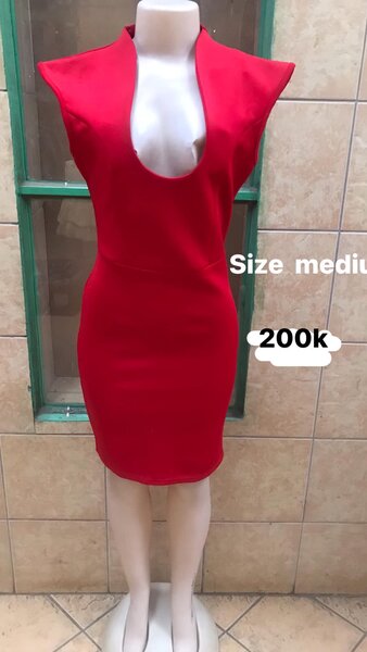 Women's red dress with a deep neckline