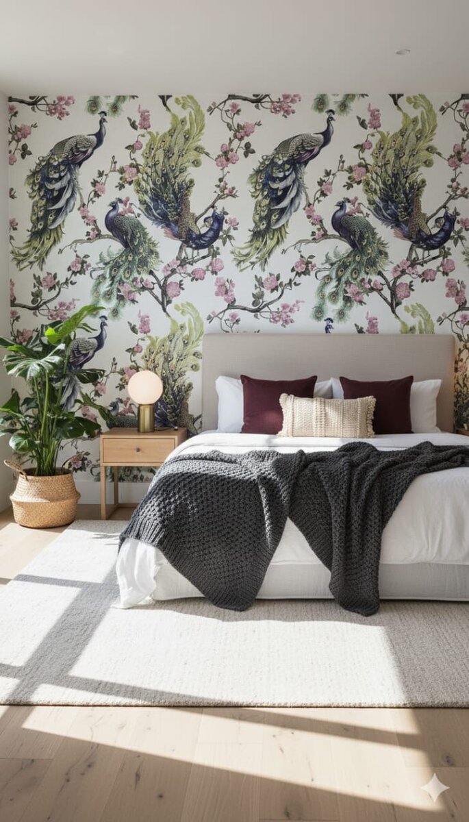 Papier peint paon élégant