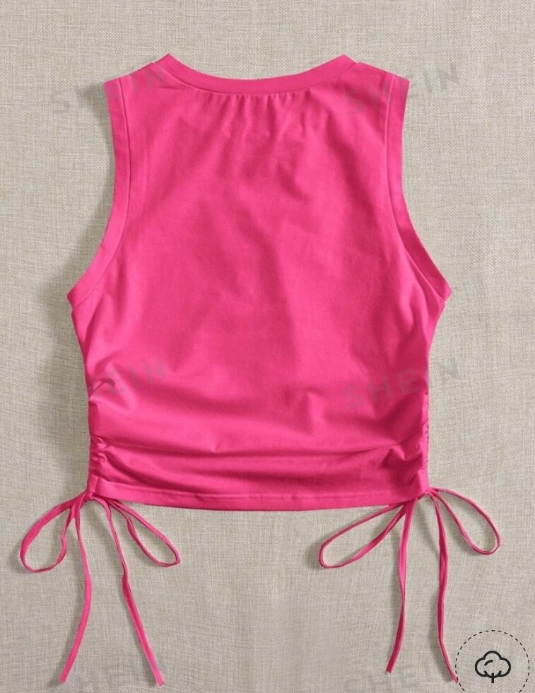 Drawstring Side Crop White Summer Back Tank top