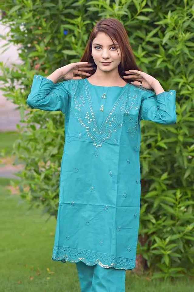  2pc women stitched printed embroided shirt and trouser