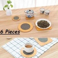6 Pcs Tea Mat Different Shapes Heat Resistance insulated Bamboo Placement Heat pad heat mat bowls kettles coasters Wooden Tea mat