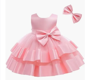 Baby Girl Dress Sleeveless Bowknot Tulle Tutu Wedding ( Fabric Silk And Net)