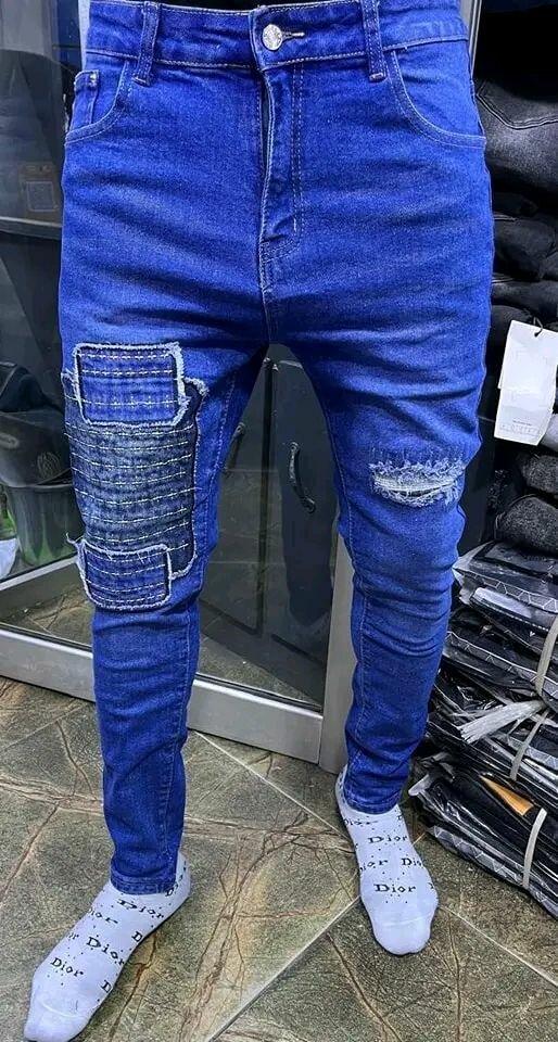 Jean slim patchwork homme