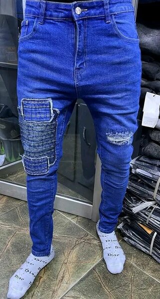 Jean slim patchwork homme
