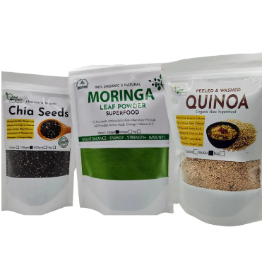 Pack of THREE -Quinoa 500gm Chia Seeds 100gm & Moringa Powder