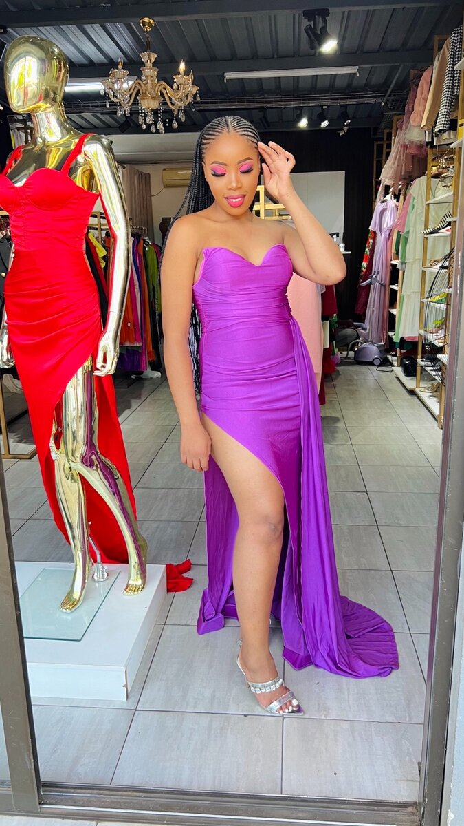 Purple dress with a train