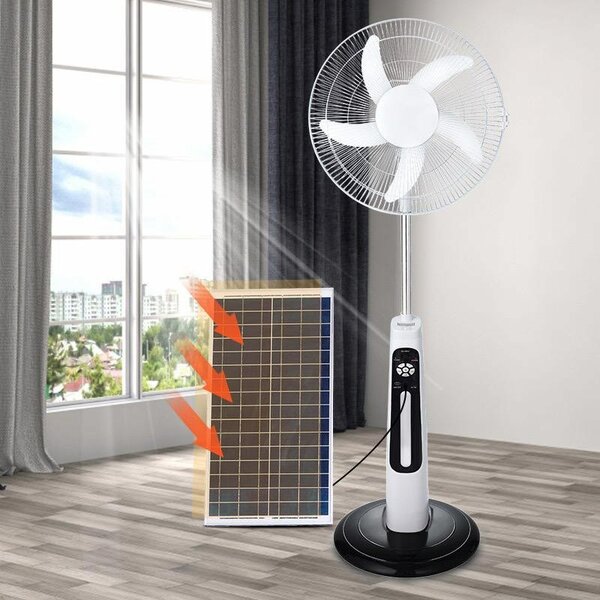 ELECTRICITY AND SOLAR RECHARGEABLE FAN 16 INCHES WITH LIGHT