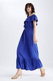 Robe longue un bras bleu