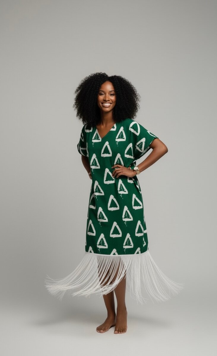 Robe bohème verte à franges