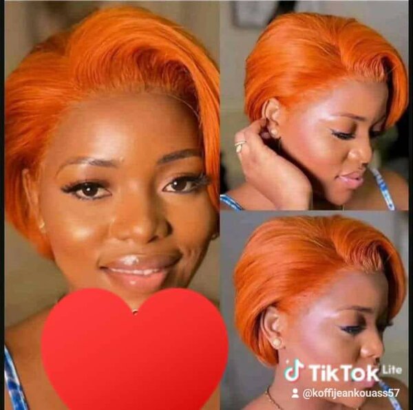 Perruque synthétique orange vif