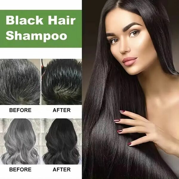 Lichen Black Hair Color Shampoo for Men&women 400ML(BLACK)