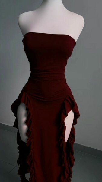 Robe Évasée Fendue Rouge