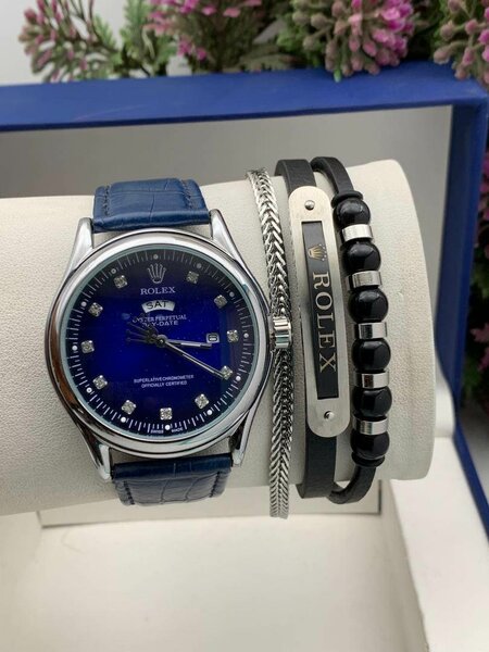 Leather watch and bracelet set