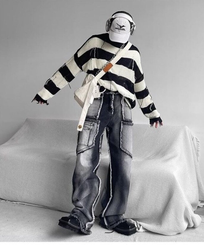 (black gray) Men's Gothic Baggy Jeans 2022 Punk Y2K Streetwe