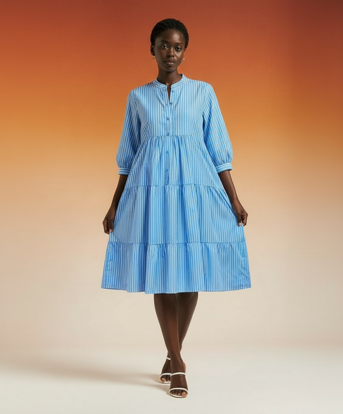 Robe ample rayée bleue