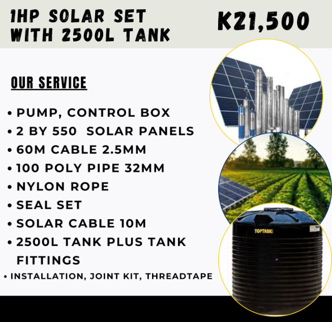 solar pump 1HP +2500L tank