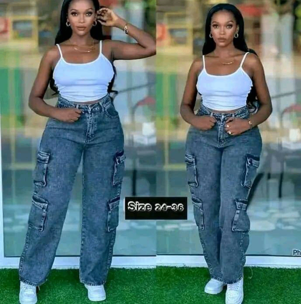 Jean cargo femme taille haute