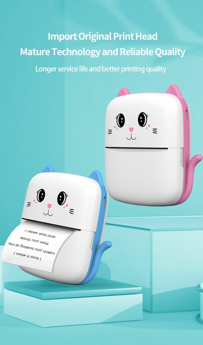 Mini Pocket Printer Cute Kid Camera Bluetooth Thermal Paper