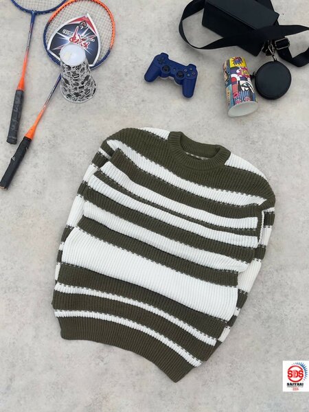 Pull rayé homme vert et blanc