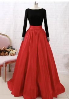 Black, Red Flared Designer Party Dress ( Fabric Silk And Velvet With Net Dupatta)